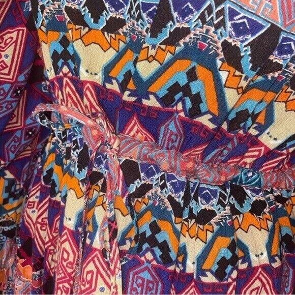 KLOZLYNE Multi Color Red Black Blue Orange BoHo Gypsy Style Dress Size M - Picture 6 of 11